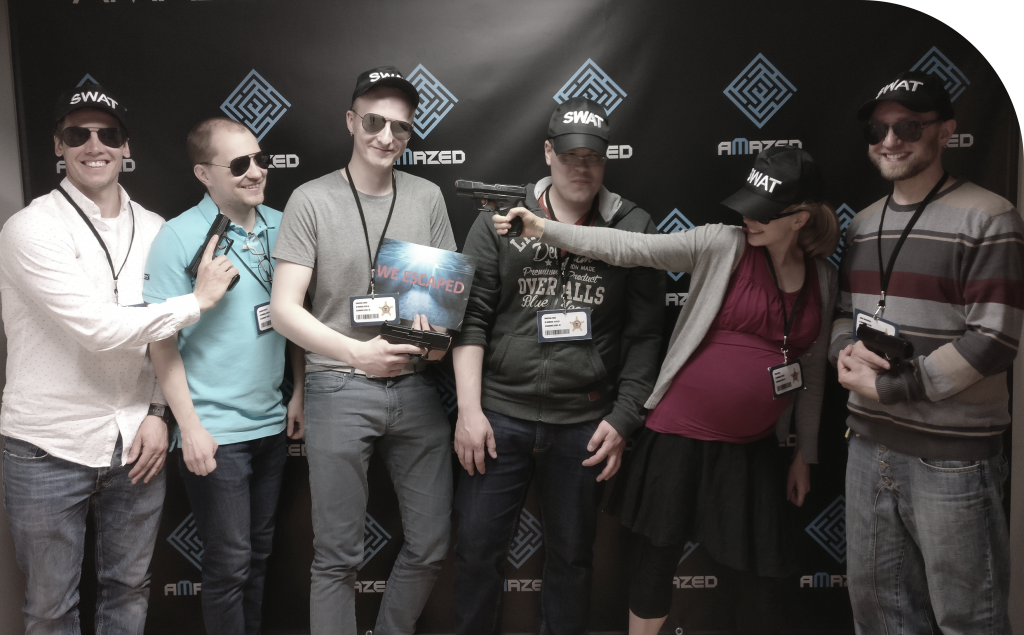 Smiling team after room escape game